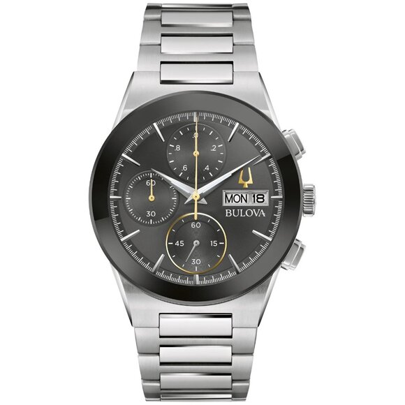Bulova Men's Millennia Chronograph Day Date Quartz Silver Watch 41MM 96C149 - Picture 1 of 6